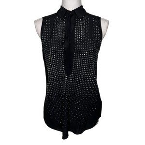 NWOT Rebecca Taylor Sleeveless Crystal 100% Silk Top Black Silver Size 0